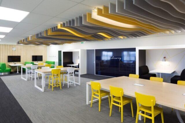 Acoustic hanging baffles by somnandi industries / ceiling noise control Acoustic hanging baffles by somnandi industries / ceiling noise control